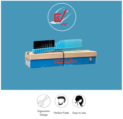 Blue/black barber comb/brush in a sneaker box